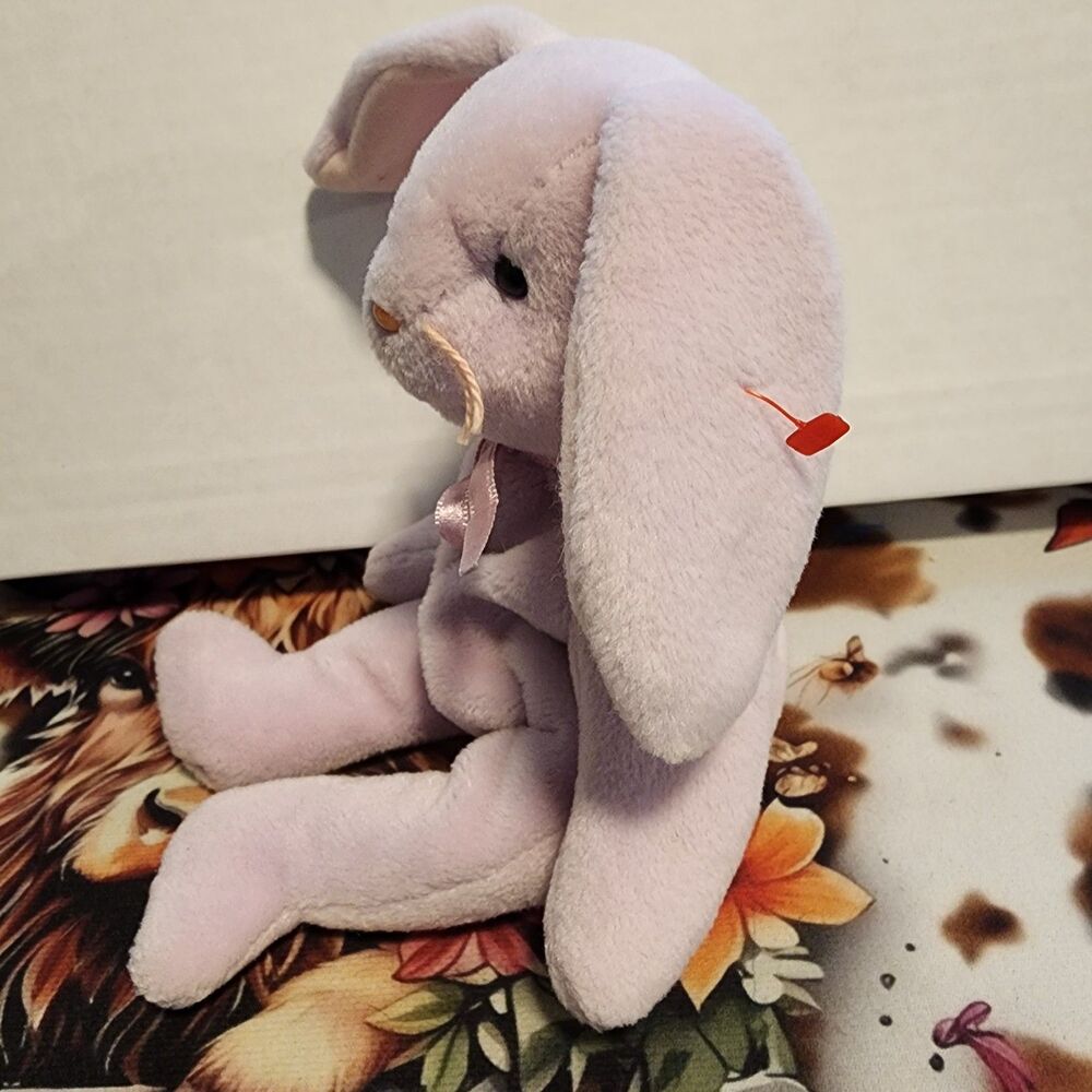 Vintage Ty Beanie Baby Floppity The Purple Bunny 1996 PVC Pellets Tush Tag